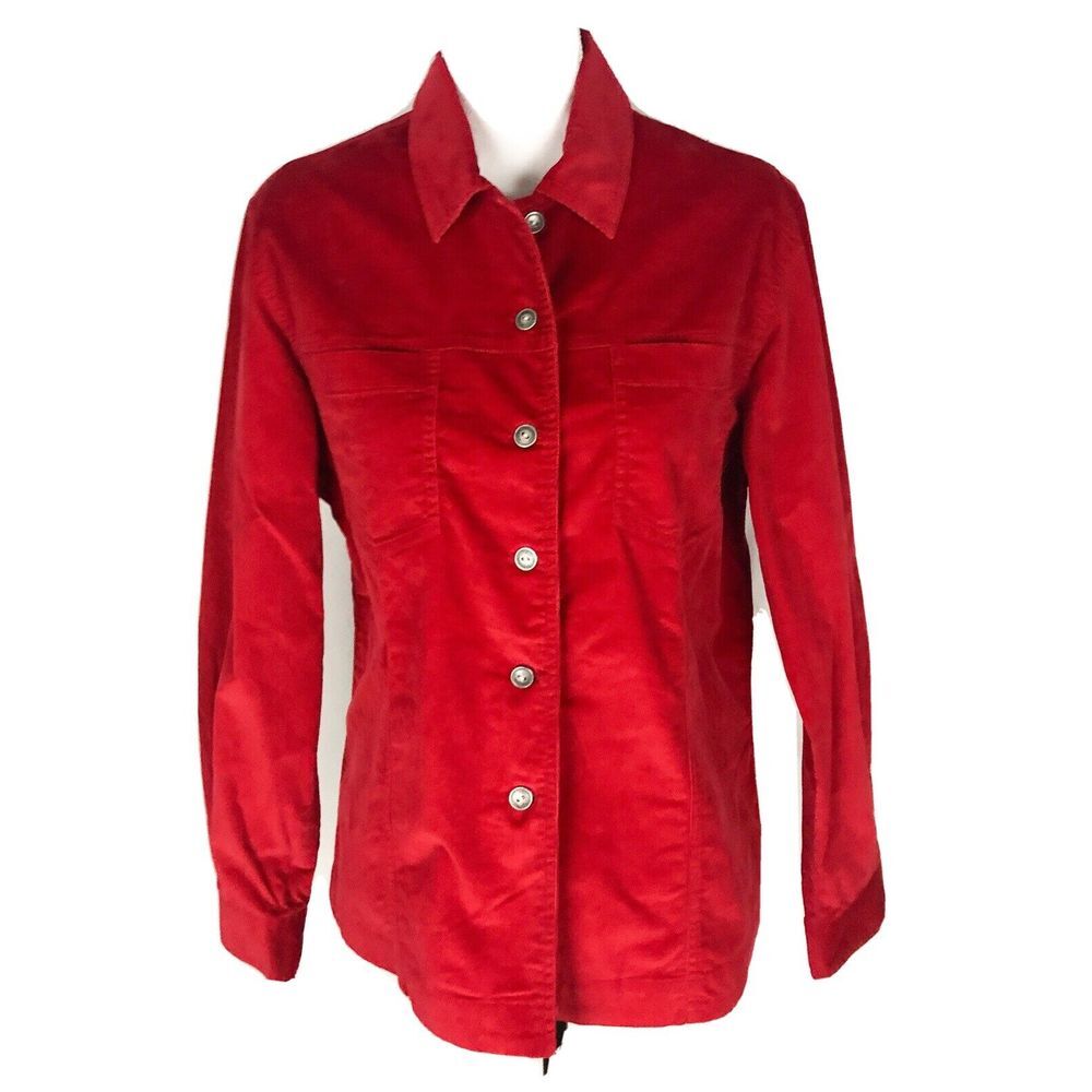 Chico's Design Women's Red Corduroy Shirt/Jacket, Size 1 Cotton Blend‎